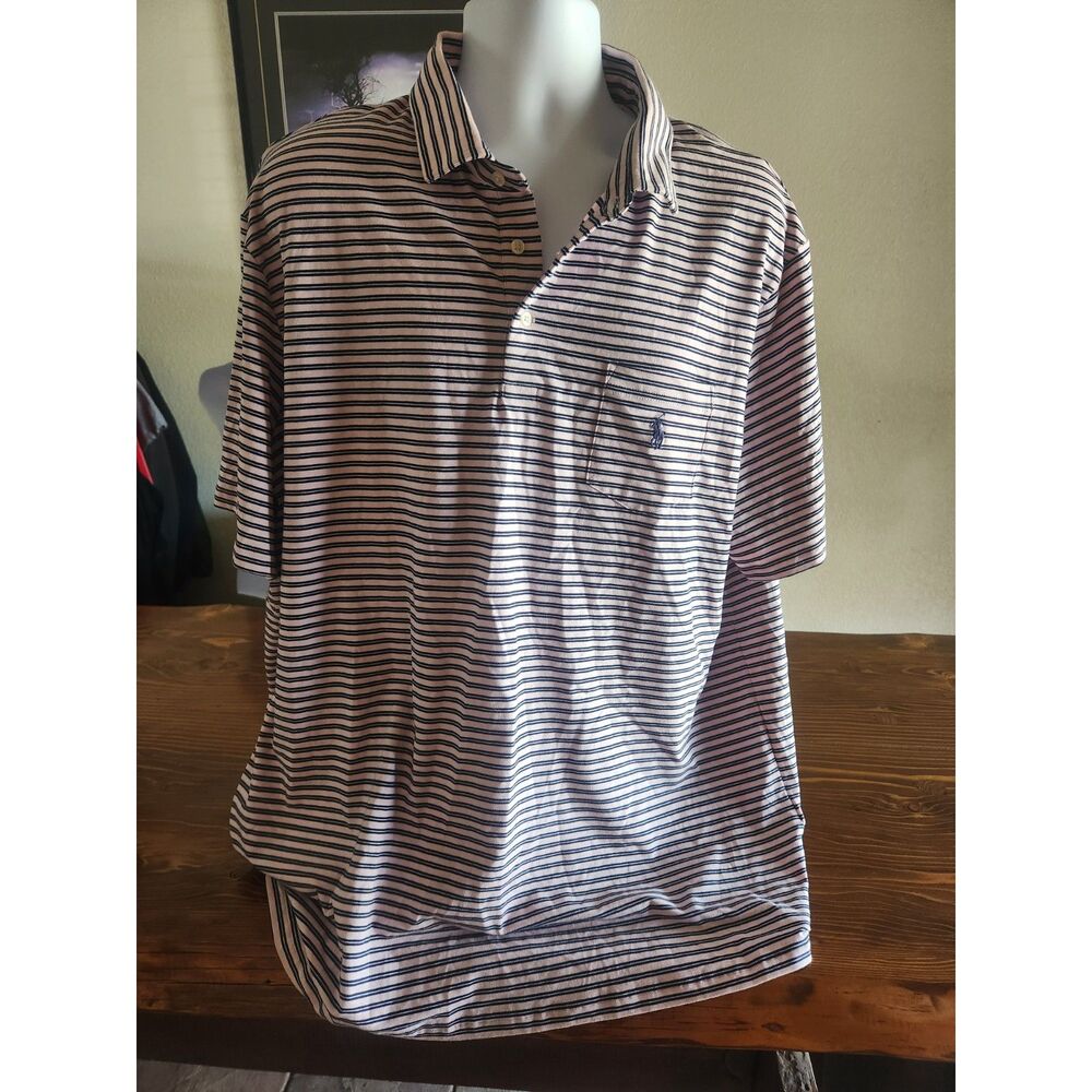 Polo Ralph Lauren Performance Shirt XXL 2XL Pink Blue Striped Short Sleeve Golf